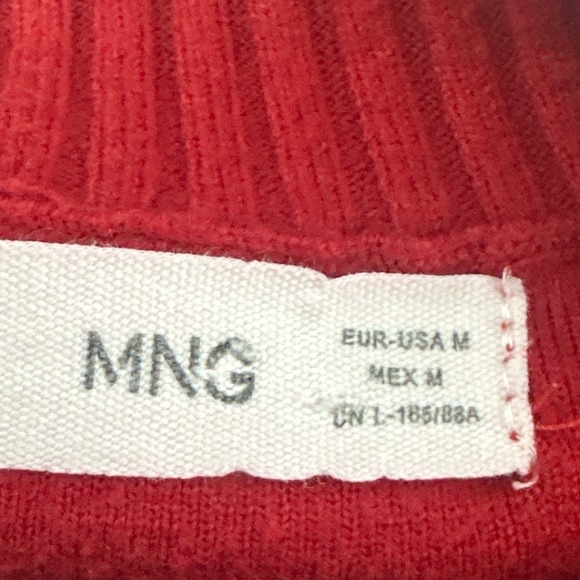 MNG Red Mock Neck Ribbed Knit Sweater Women Size M Casual Long Sleeve Cozy - Picture 4 of 5